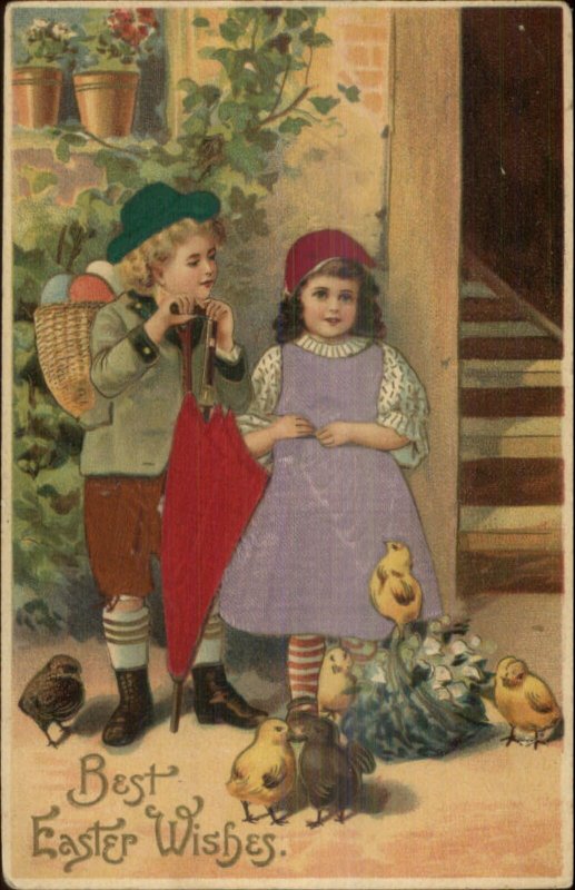 Langsdorf? Easter Children REAL SILK c1910 Postcard #2