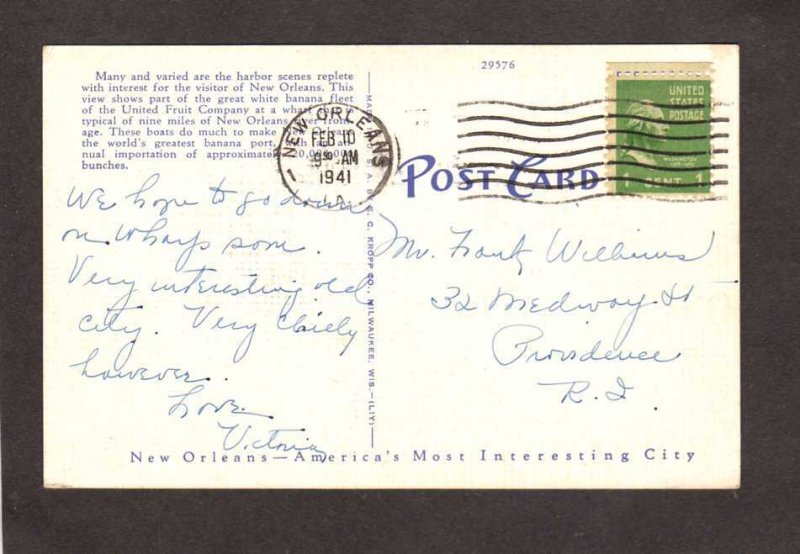 LA  United Fruit Company Banana Ships Harbor New Orleans Louisiana Postcard
