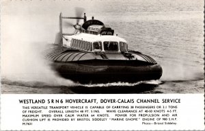 RPPC Westland SRN6 Hovercraft, Dover to Calais Channel Service Vtg Postcard R44