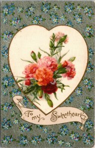 VINTAGE POSTCARD TO MY VALENTINE WITH SILK HEART ADD-ON BROOKLYN N.Y 1909 UNIQUE