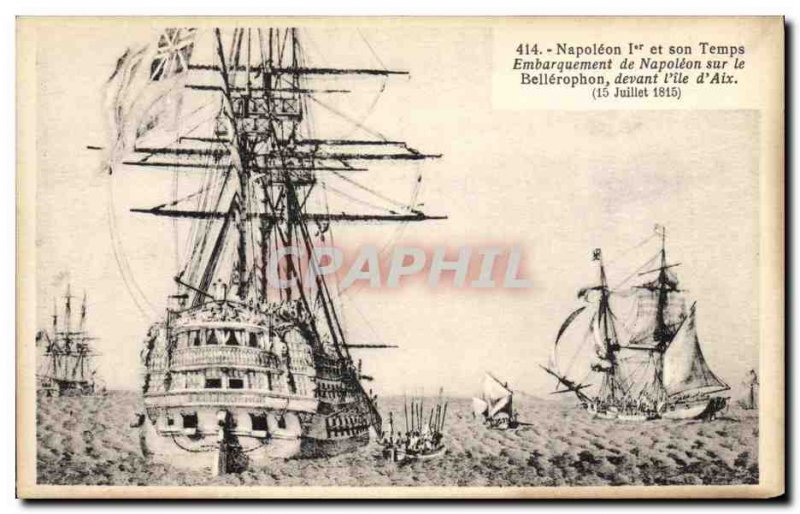 Old Postcard Napoleon 1st Boarding the Bellephon before the & # 39Ile d & # 3...