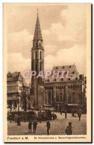 Old Postcard Frankfurt a M St Nicolaskirche u Gerechtigkeitsbrunnen