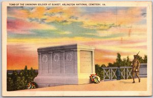 Tomb Of Unknown Soldier at Sunset Arlington National Cemetery Virginia Postcard