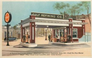 Postcard 1930s Gas Station advertising Gulf Refining Pumps auto TP24-2750