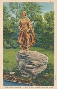Pilgrim Maiden on Rock at Plymouth MA, Massachusetts - Linen