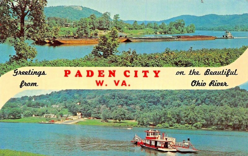 PADEN CITY WV~ON THE BEAUTIFUL OHIO RIVER~SPLIT VIEW GREETINGS FROM POSTCARD