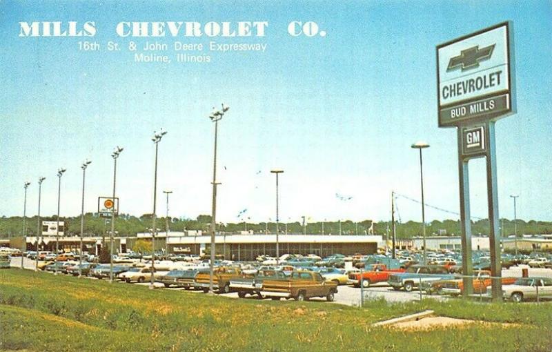 Moline IL Mills Chevrolet Dealership postcard.