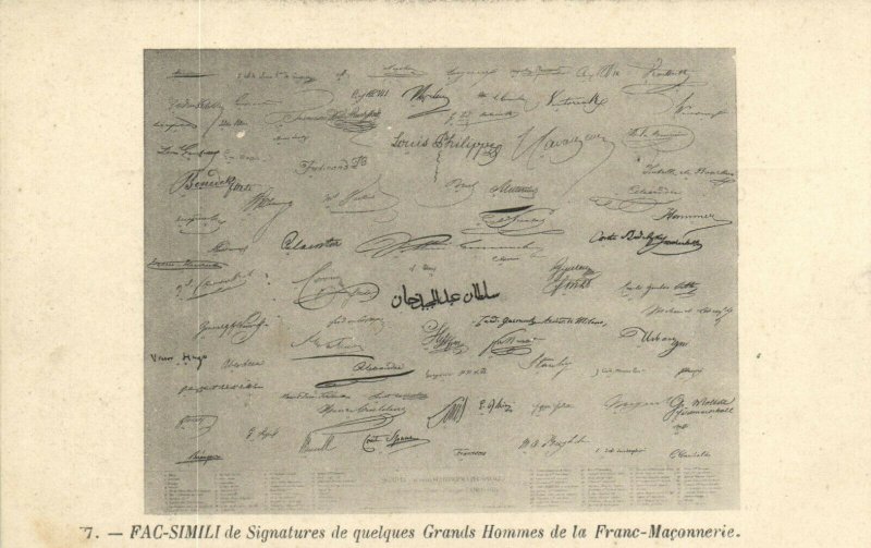 PC CPA FREEMASONRY, FAC-SIMILI DE SIGNATURES DE QUELQUES, Postcard (b14679)