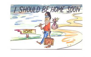 Cartoon Hobo with Suitcase, I Should be Home Soon, Humour