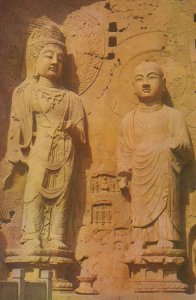 Fengxian Temple Buddha and Ananda Chinese China Statue Postcard