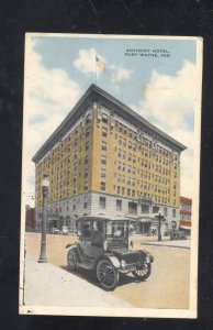 FORT WAYNE INDIANA DOWNTOWN ANTHONY HOTEL OLD CAR VINTAGE POSTCARD