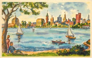 Postcard California Oakland Lake Merritt Lewey artist impression 23-4258