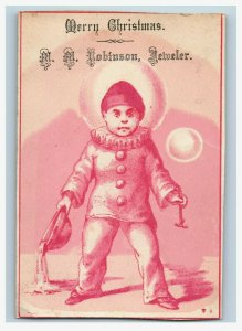 1880s M.M. Robinson Jeweler Christmas Cards Clowns Bubbles Lot Of 2 P211