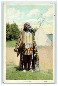 c1930's Hiawatha Indian Chief Native American Teepee Tent Vintage Postcard 