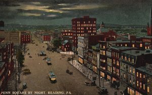 Pennsylvania Square Panoramic Night View Reading Penssylvania PA Postcard
