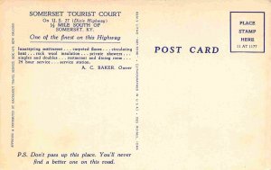 Somerset Tourist Court Gas Pumps US 27 Somerset Kentucky linen postcard