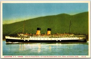 C.P.R. S.S. Princess Patricia Vancouver B.C. Canada Passenger Ship Postcard