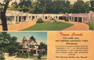 Postcard 1940s Hot Springs Arkansas Tower Court hotel occupation 24-6503