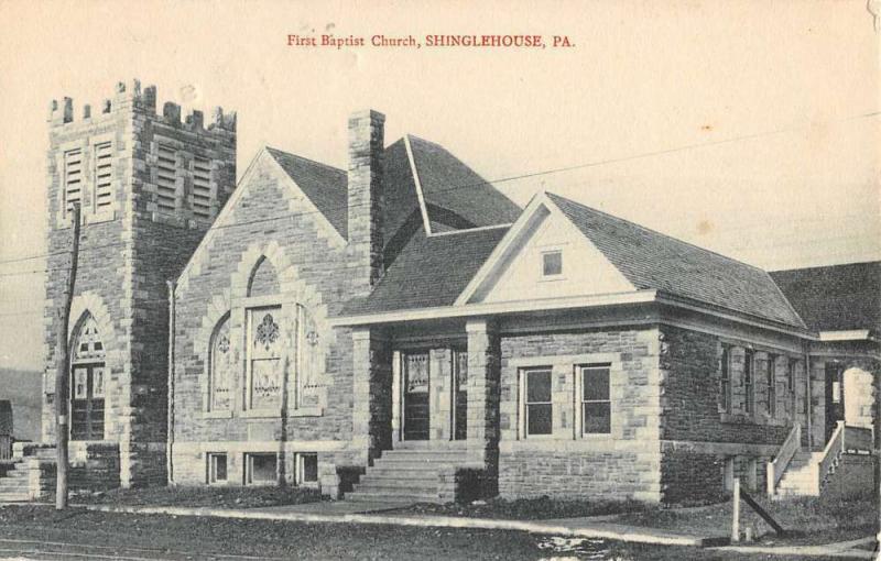 Shinglehouse Pennsylvania First Baptist Church Street View Postcard K82167