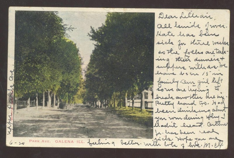 GALENA ILLINOIS CITY PARK AVENUE 1906 TO GILMANTON NH VINTAGE POSTCARD