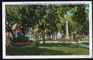 Nebraska COLUMBUS Frankfort Park Civil War Monument Band Stand pm1938 - LINEN