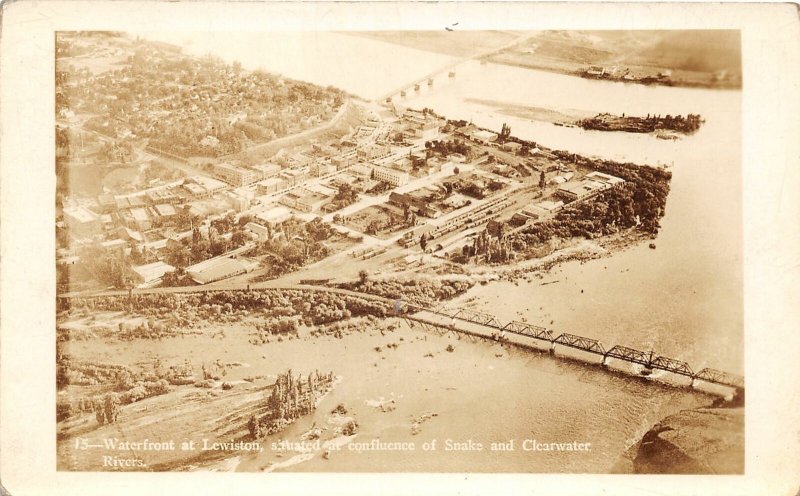 J5/ Lewiston Idaho Real Photo RPPC Postcard c1930s Waterfront Birdseye 81