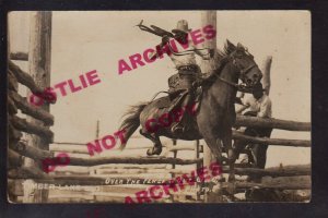 Timber Lake SOUTH DAKOTA RPPC c1910 SIOUX INDIAN COWBOY Jumping Fence CUNDILL