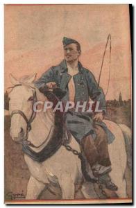 Postcard Old Army Soldier Horse