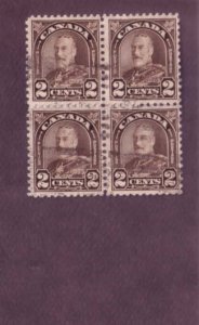 Canada, Used Block of Four, George V, 2 Cent, Scott #166b Die I