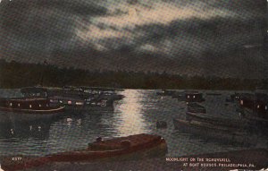 Postcard Moonlight on Schuylkill Boat Houses Philadelphia PA 1912