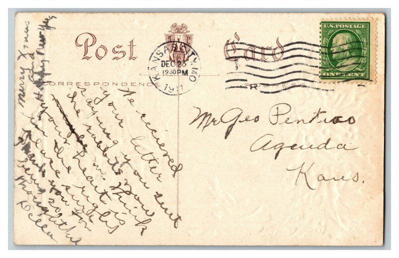 c1911 Postcard X-Mas Greetings Vintage Standard View Embossed Card