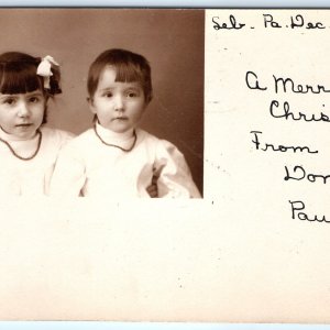 1905 UDB Adorable Sisters RPPC Fancy Christmas Card Girls Photo Ruth Boltz A174