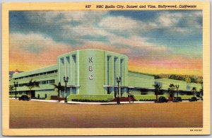 NBC Radio City Sunset and Vine Hollywood California CA Main Road View Postcard