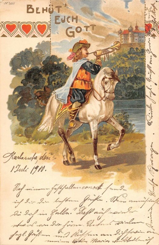 US2912 Behut Euch Gott, Riding Horse Trumpet Castle litho karlsruhe