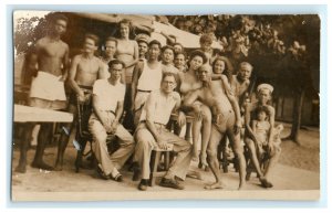 Early 1906 Guantanamo Bay Cuba Swimmers Portrait Real Photo RPPC Postcard (Q39)