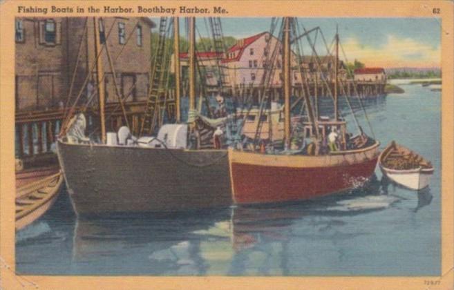 Maine Boothbay Harbor Fishing Boats In The Harbor 1956