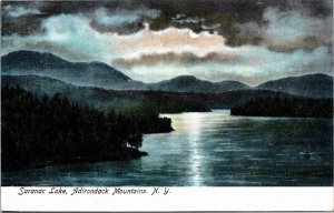 Postcard NY Adirondacks Saranac Lake night view