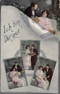 Wedding 1916 Ich bin Dir Gut Couple Poses Moonlight vintage postcard