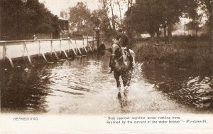 Horseman. Refreshing the horse Nice old vintage postcard