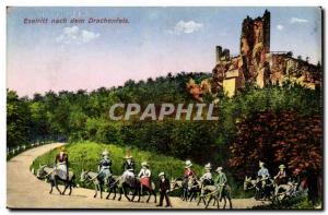 Old Postcard Eselritt nach dem Drachenfels (ass donkey mule)