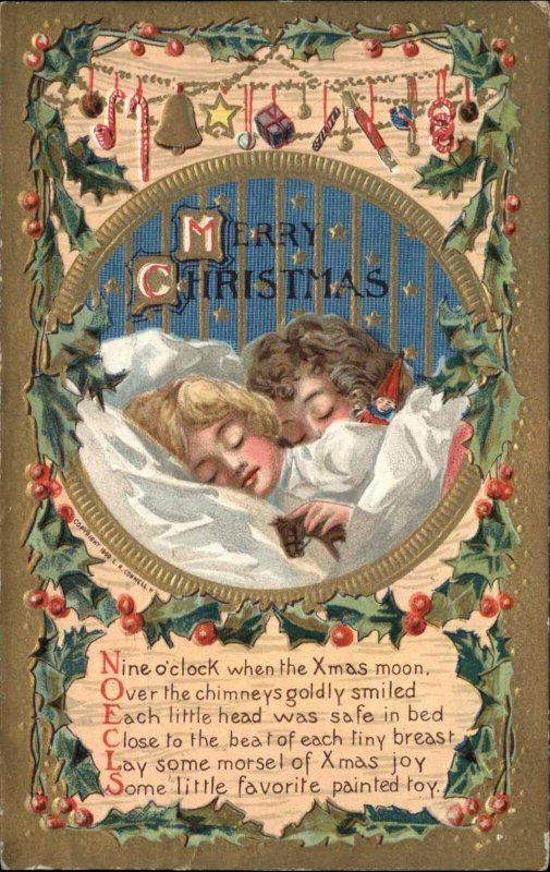 Christmas Sweet Children Sleep Poem Embossed c1910 Postcard #435