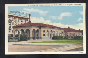 CHEYENNE WYOMING RAILROAD DEPOT TRAIN STATION BUS DEPOT VINTAGE POSTCARD