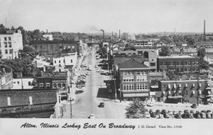 Alton IL Aerial View of Downtown Looking East Real Photo Postcard