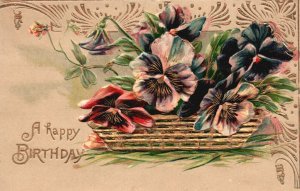 Vintage Postcard A Happy Birthday Flower Design Greetings & Wishes