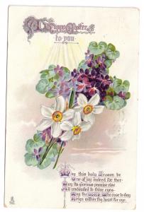 Vintage Easter Postcard Raphael Tuck 1910 Embossed Cross Narcissus Violets Poem