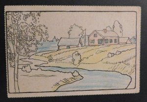 1900s Russian UPU Postcard Art Houses on River