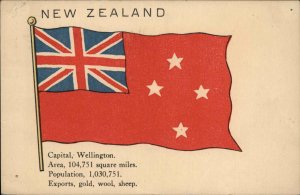 New Zealand Flag Country Facts c1910 Vintage Postcard