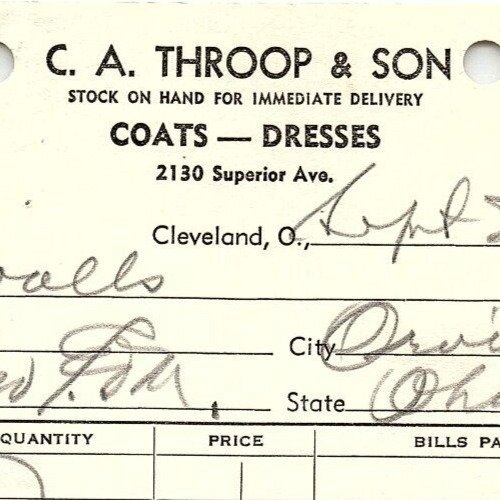 1939 C.A. THROOP & SON COATS-DRESSES CLEVELAND OHIO BILLHEAD STATEMENT Z3439