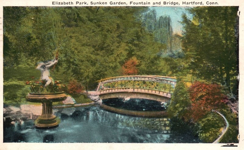 Vintage Postcard 1932 Elizabeth Park Sunken Garden Fountain Bridge ...