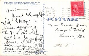 Point Judith Lighthouse Narragansett Rhode Island Chrome Cancel WOB Postcard 